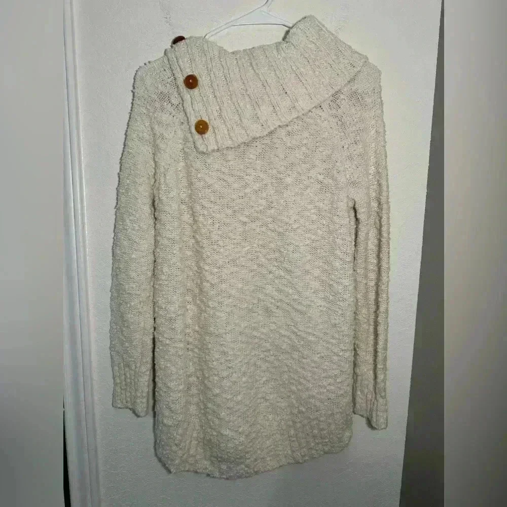 Anthropologie Moth Ivory Cream Cable Knit Button Cowl Neck Sweater Womens Size M - Picture 8 of 11